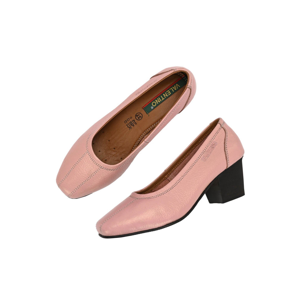 Valentino Women Peach Premium Leather Block Heel Pump