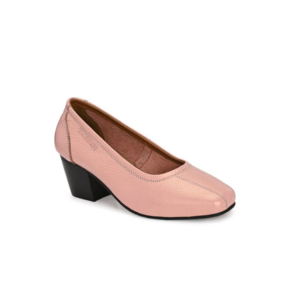 Valentino Women Peach Premium Leather Block Heel Pump