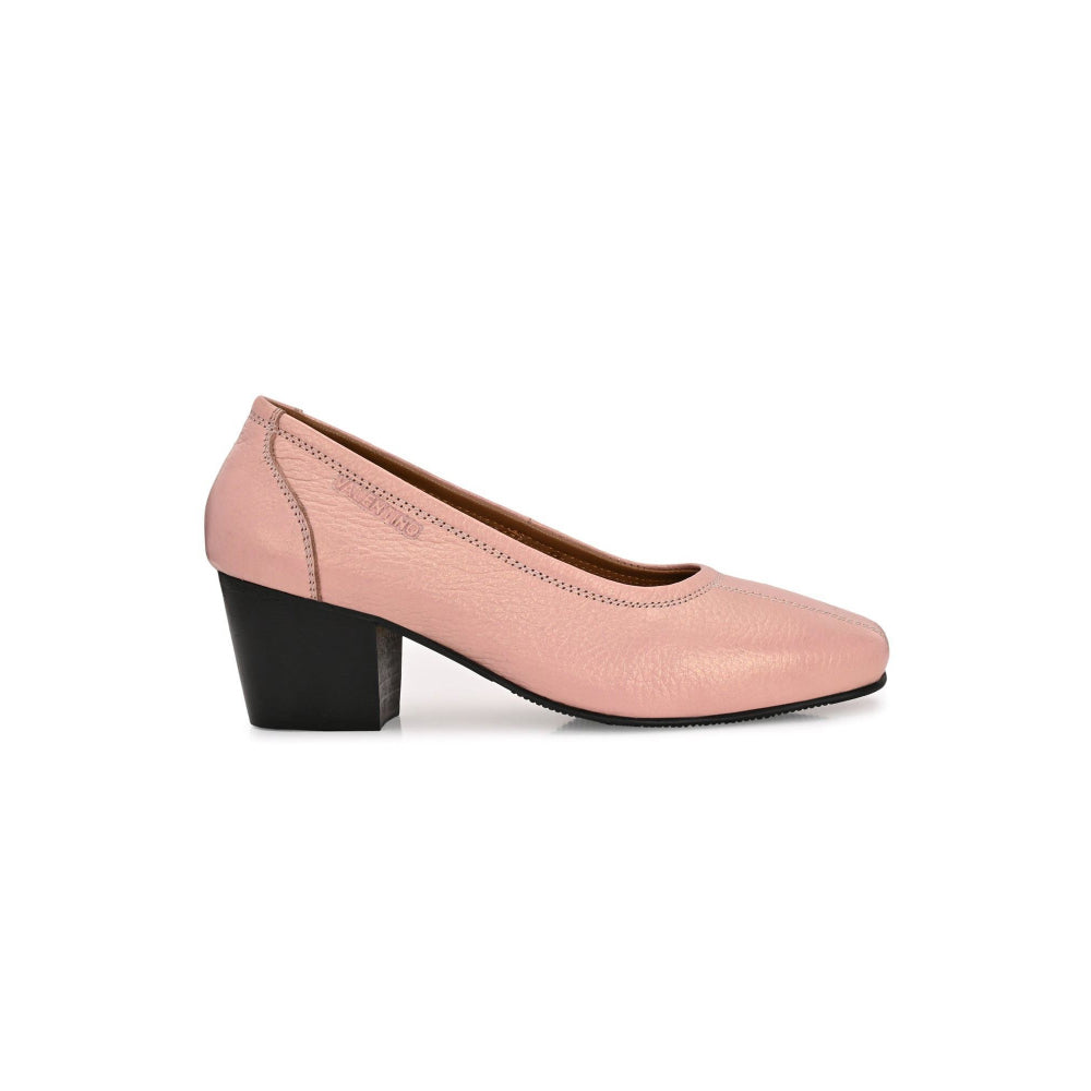 Valentino Women Peach Premium Leather Block Heel Pump
