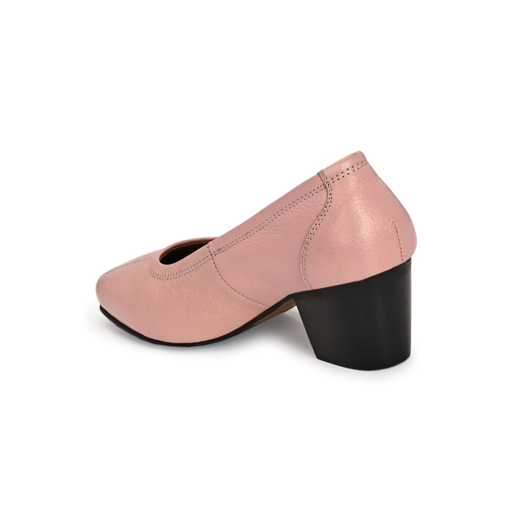 Valentino Women Peach Premium Leather Block Heel Pump
