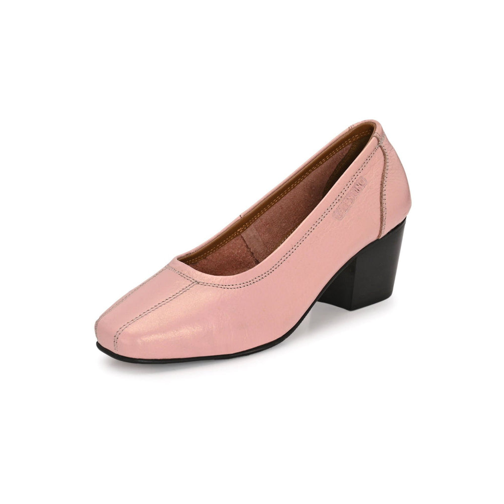 Valentino Women Peach Premium Leather Block Heel Pump