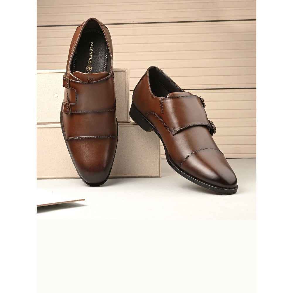 Valentino Men Premium Leather Double Strap Formal Monk Shoes