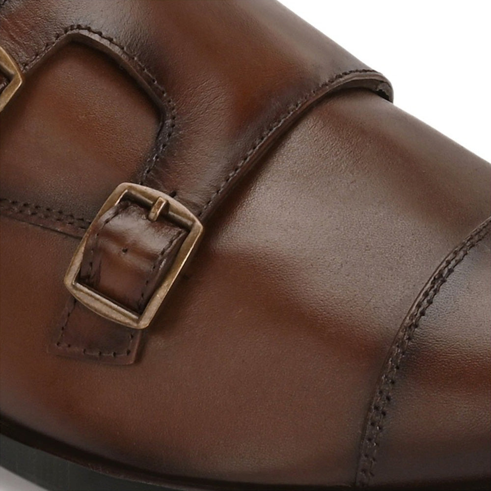 Valentino Men Premium Leather Double Strap Formal Monk Shoes