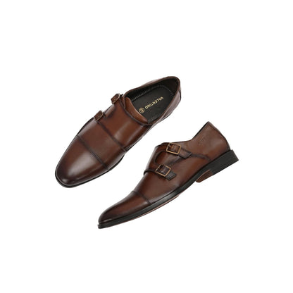 Valentino Men Premium Leather Double Strap Formal Monk Shoes