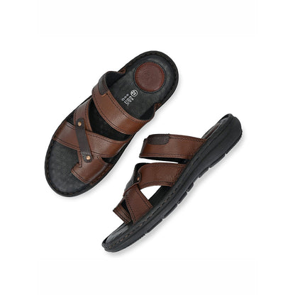 Valentino Men Premium Leather Brown Casual Slipper