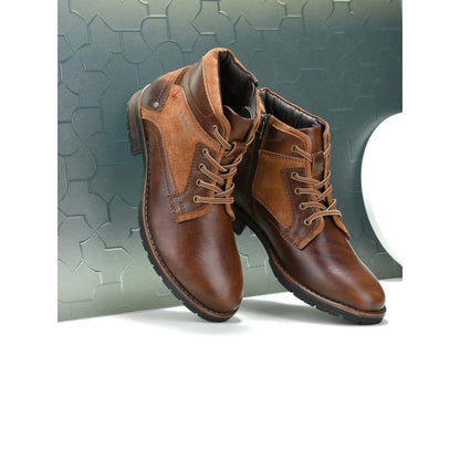 Valentino Men Premium Leather Side Zipper and Lace-Up Boot