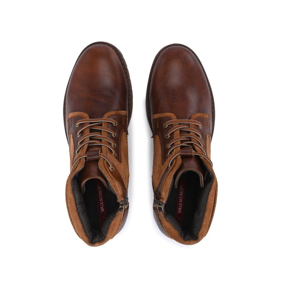 Valentino Men Premium Leather Side Zipper and Lace-Up Boot