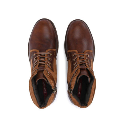 Valentino Men Premium Leather Side Zipper and Lace-Up Boot