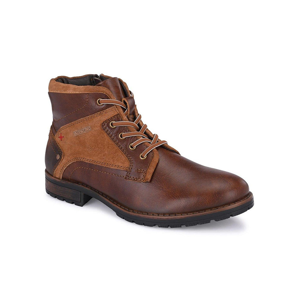 Valentino Men Premium Leather Side Zipper and Lace-Up Boot