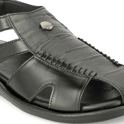 Valentino Men Faux Leather Black Closed-Toe Comfort Sandals