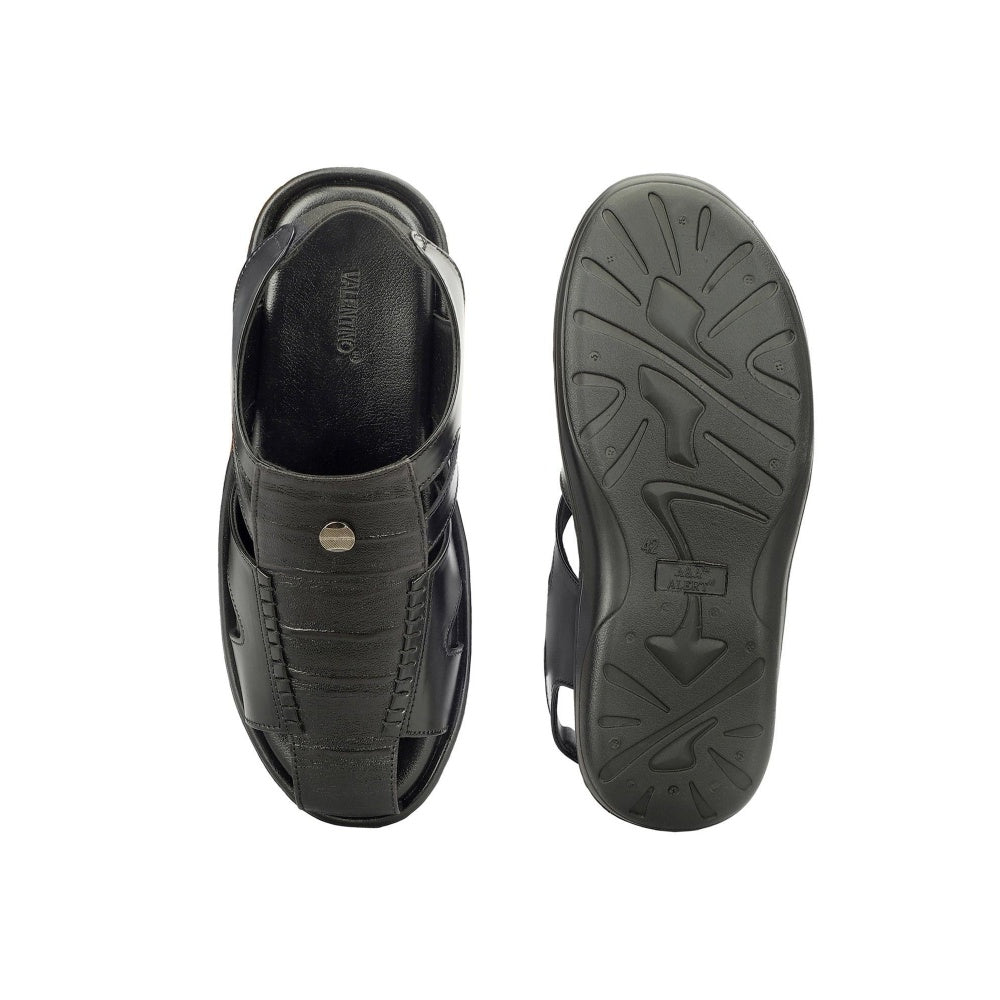 Valentino Men Faux Leather Black Closed-Toe Comfort Sandals