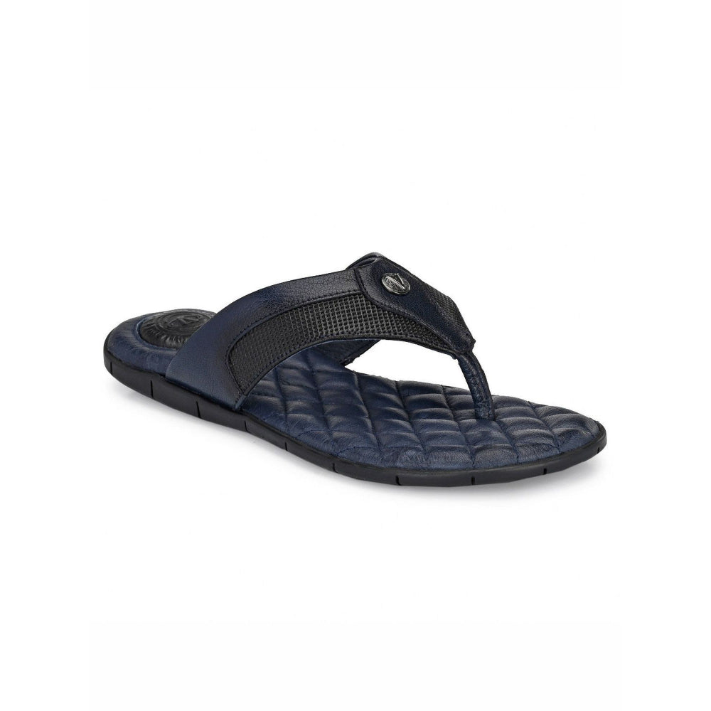 Valentino Men Premium Leather Blue Casual V-Strap Slipper