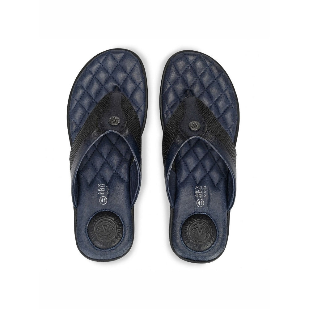 Valentino Men Premium Leather Blue Casual V-Strap Slipper