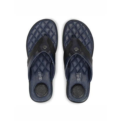 Valentino Men Premium Leather Blue Casual V-Strap Slipper
