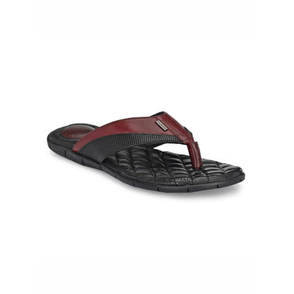 Valentino Men Premium Leather Burgundy Casual V-Strap Slipper