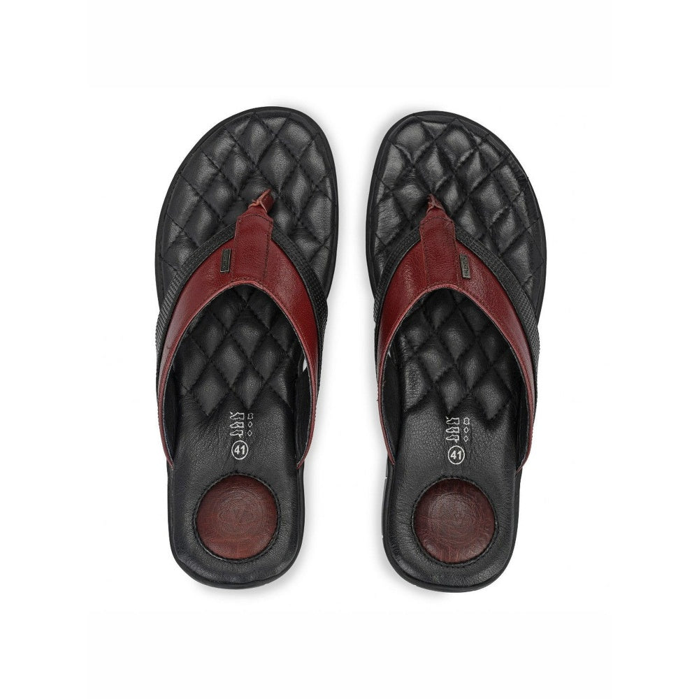 Valentino Men Premium Leather Burgundy Casual V-Strap Slipper