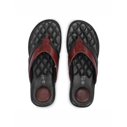 Valentino Men Premium Leather Burgundy Casual V-Strap Slipper
