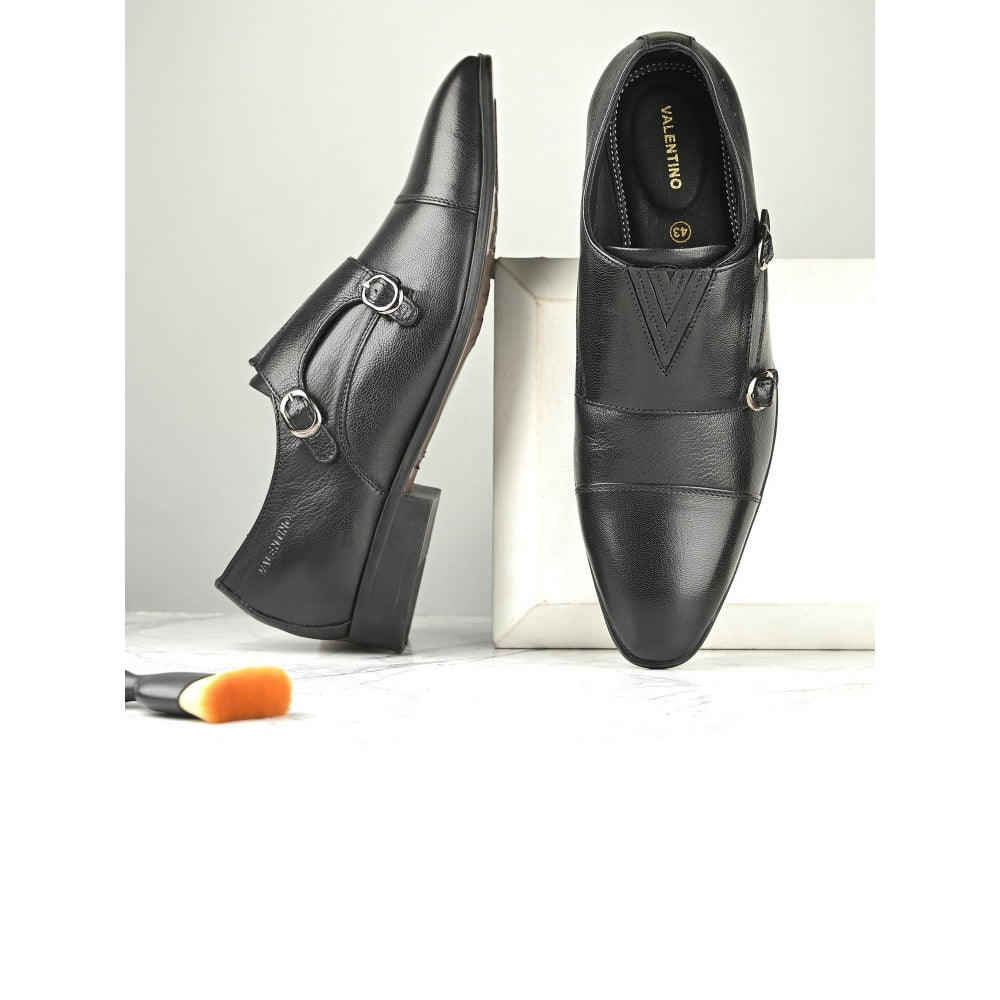 Valentino Men Premium Leather Double Strap Formal Monk Shoes