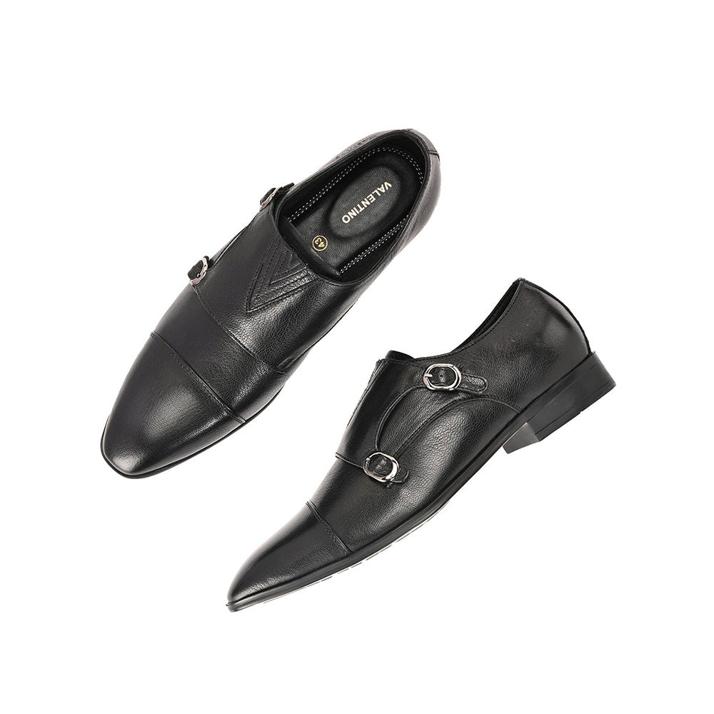 Valentino Men Premium Leather Double Strap Formal Monk Shoes