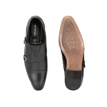 Valentino Men Premium Leather Double Strap Formal Monk Shoes