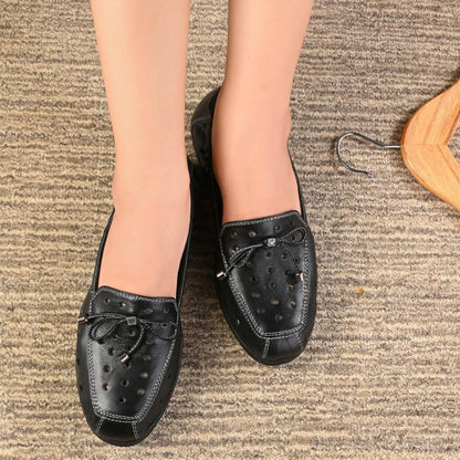 Valentino Women Black Premium Leather Slip On Flexible Loafer