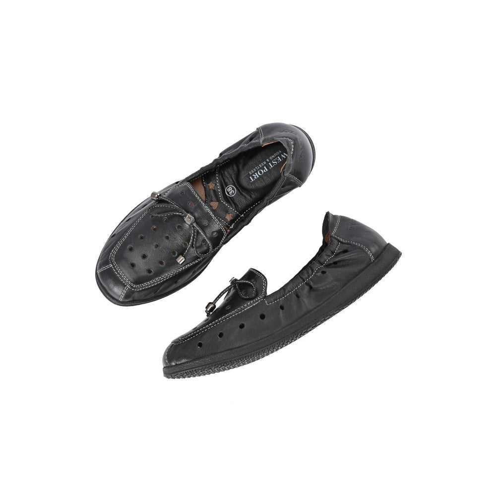 Valentino Women Black Premium Leather Slip On Flexible Loafer