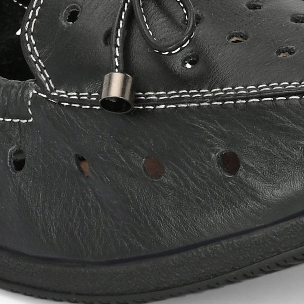Valentino Women Black Premium Leather Slip On Flexible Loafer