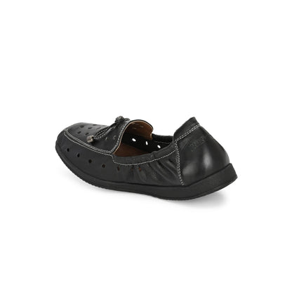Valentino Women Black Premium Leather Slip On Flexible Loafer
