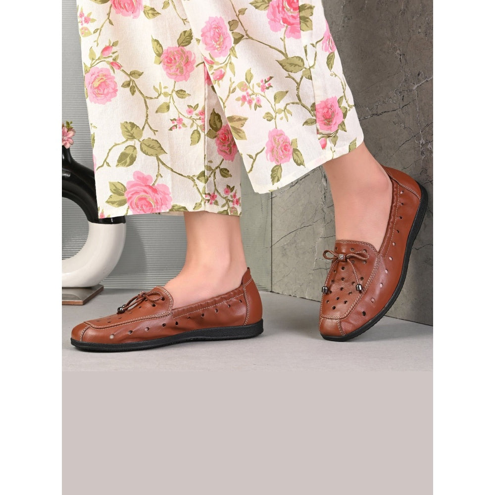 Valentino Women Brown Premium Leather Slip On Flexible Loafer