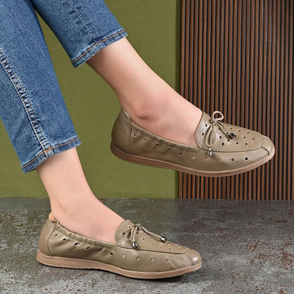 Valentino Women Ivory Premium Leather Slip On Flexible Loafer