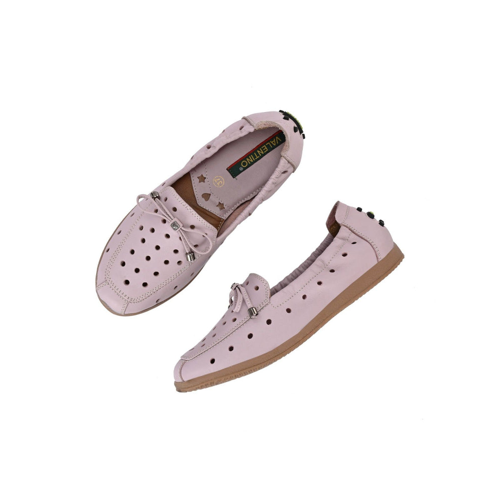 Valentino Women Pink Premium Leather Slip On Flexible Loafer