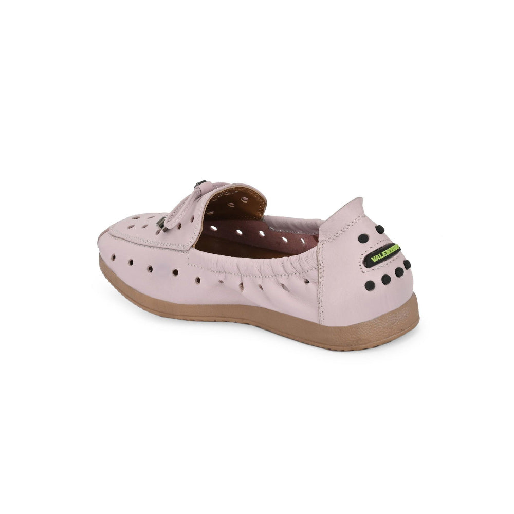Valentino Women Pink Premium Leather Slip On Flexible Loafer