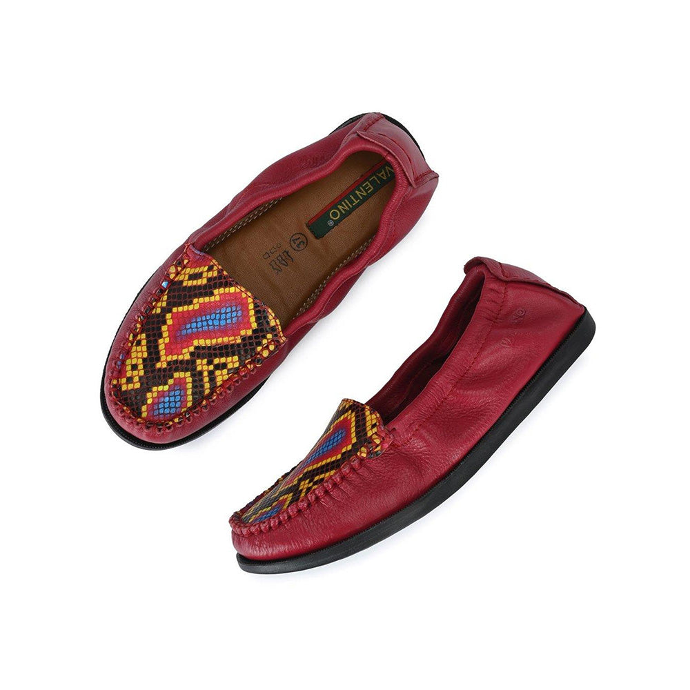Valentino Women Premium Leather Red Slip On Flexible Loafer