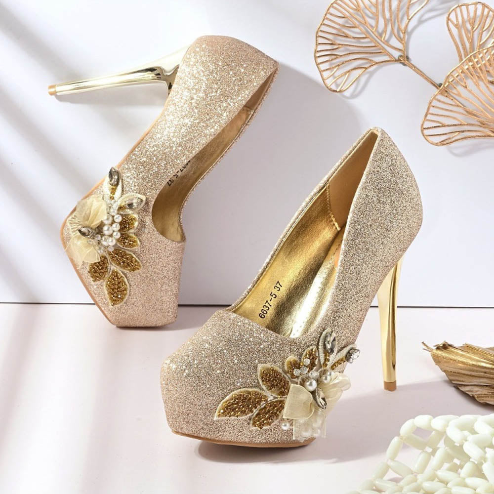 Valentino Women Golden Glitter Stiletto Pumps