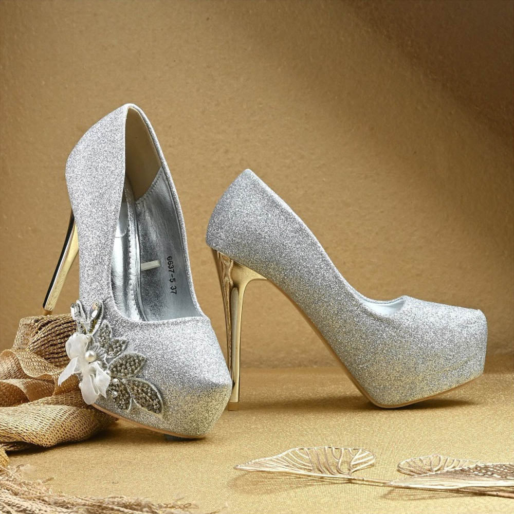 Valentino Women Silver Glitter Stiletto Pumps