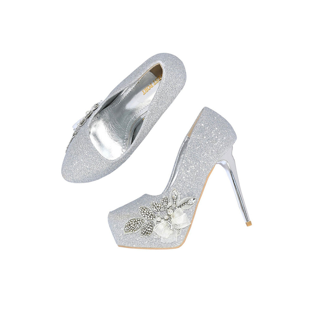 Valentino Women Silver Glitter Stiletto Pumps