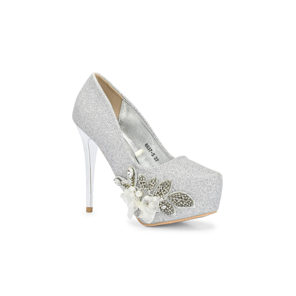 Valentino Women Silver Glitter Stiletto Pumps