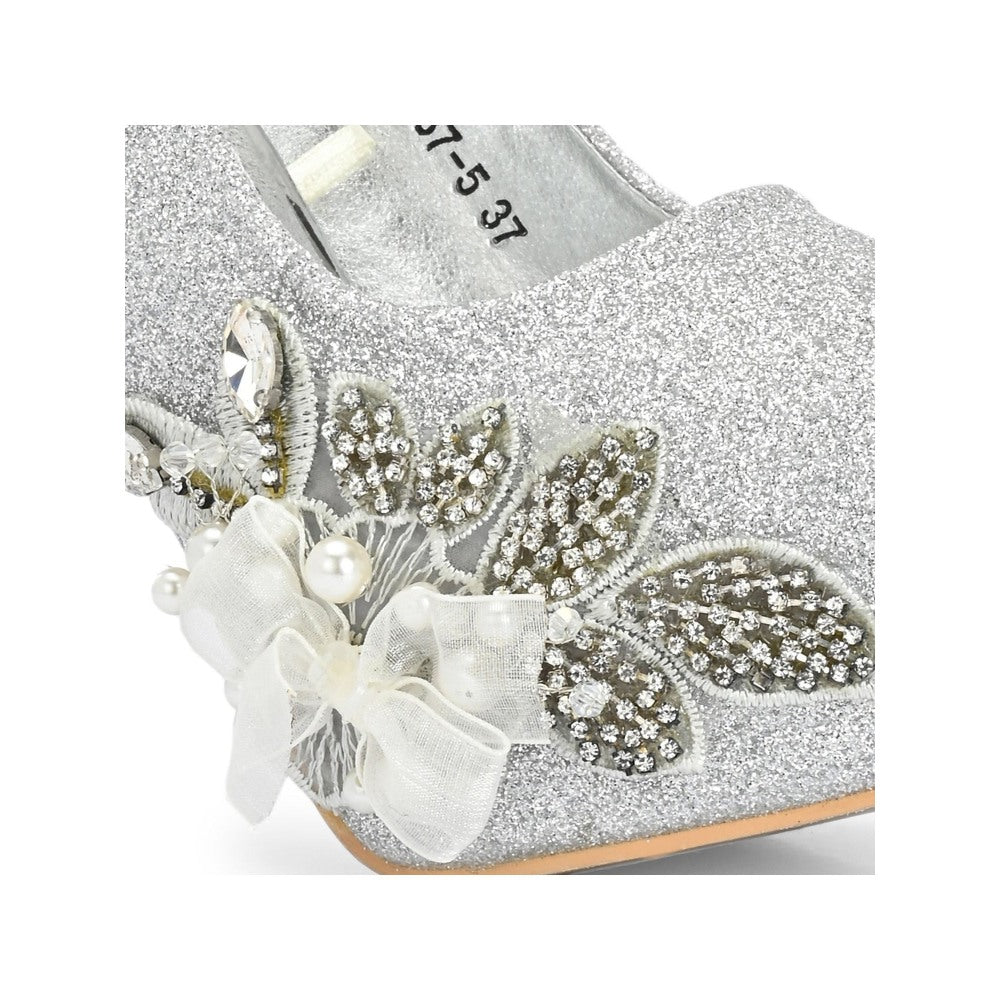 Valentino Women Silver Glitter Stiletto Pumps