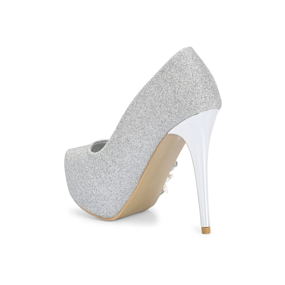 Valentino Women Silver Glitter Stiletto Pumps