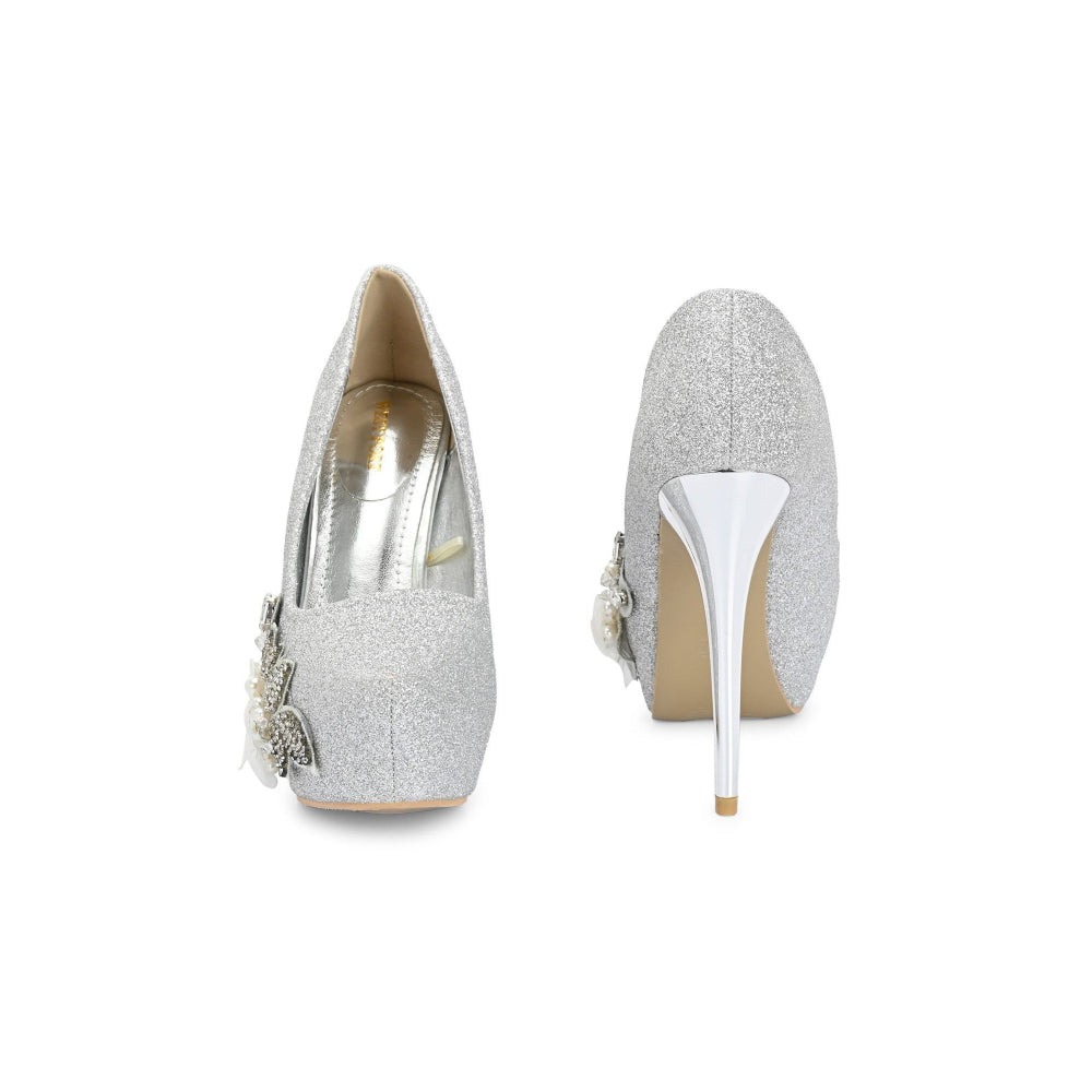 Valentino Women Silver Glitter Stiletto Pumps
