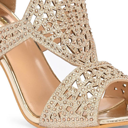 Valentino Women Golden Partywear Embellished Stiletto Sandals