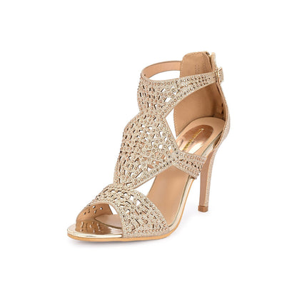 Valentino Women Golden Partywear Embellished Stiletto Sandals