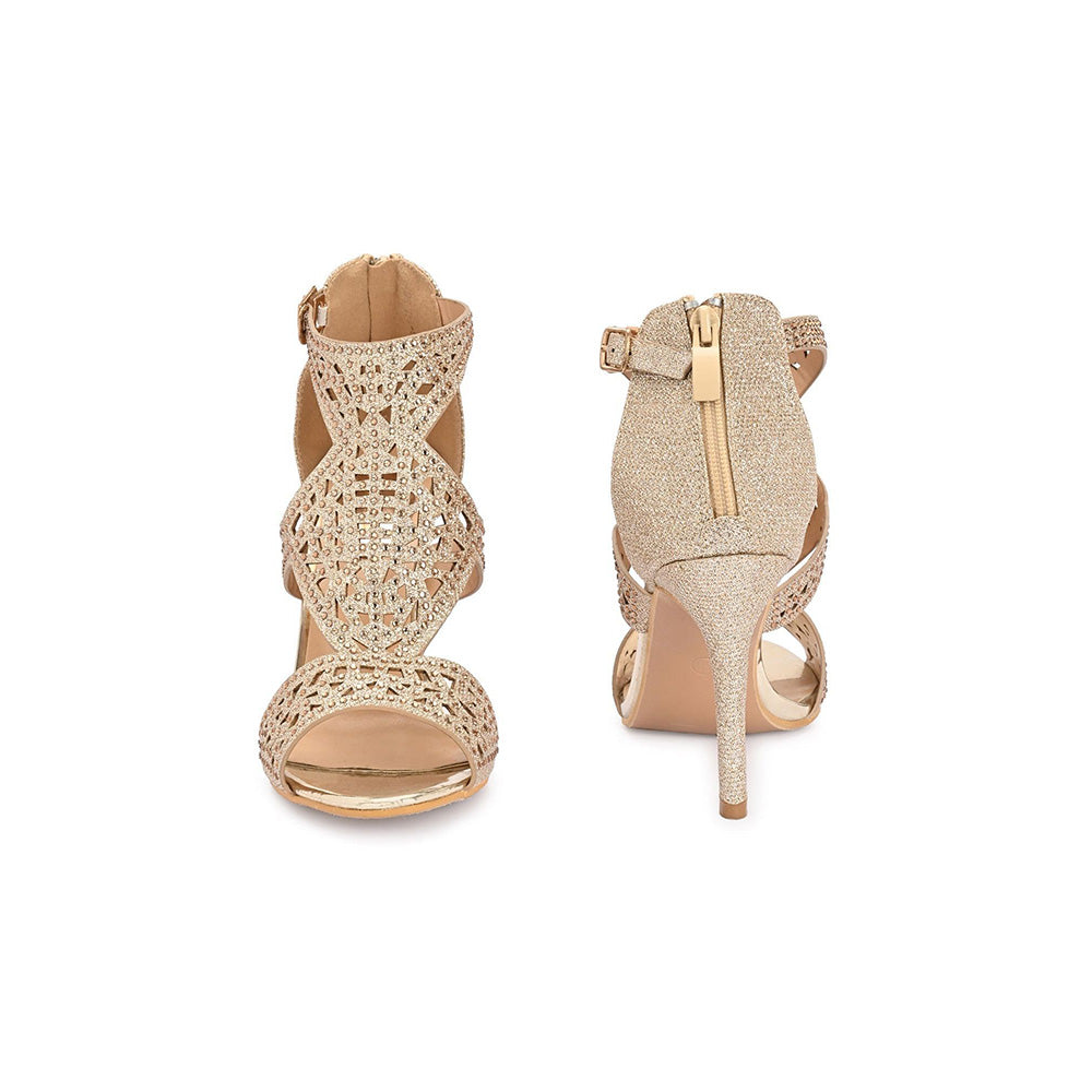 Valentino Women Golden Partywear Embellished Stiletto Sandals