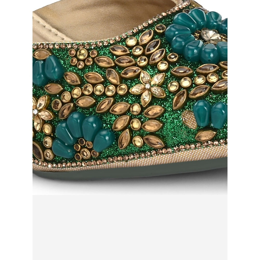 Valentino Women Green Ethnic Embellished Block Heel Mules