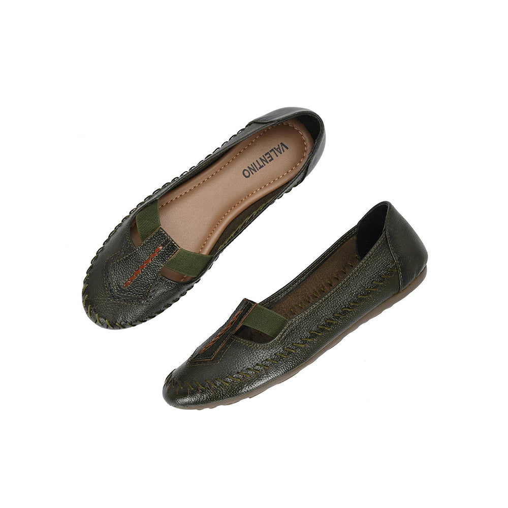 Valentino Women Olive Premium Leather Loafer