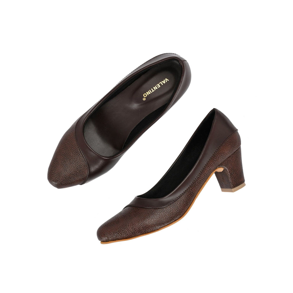Valentino Women Brown Pointed-Toe Block Heel Pumps