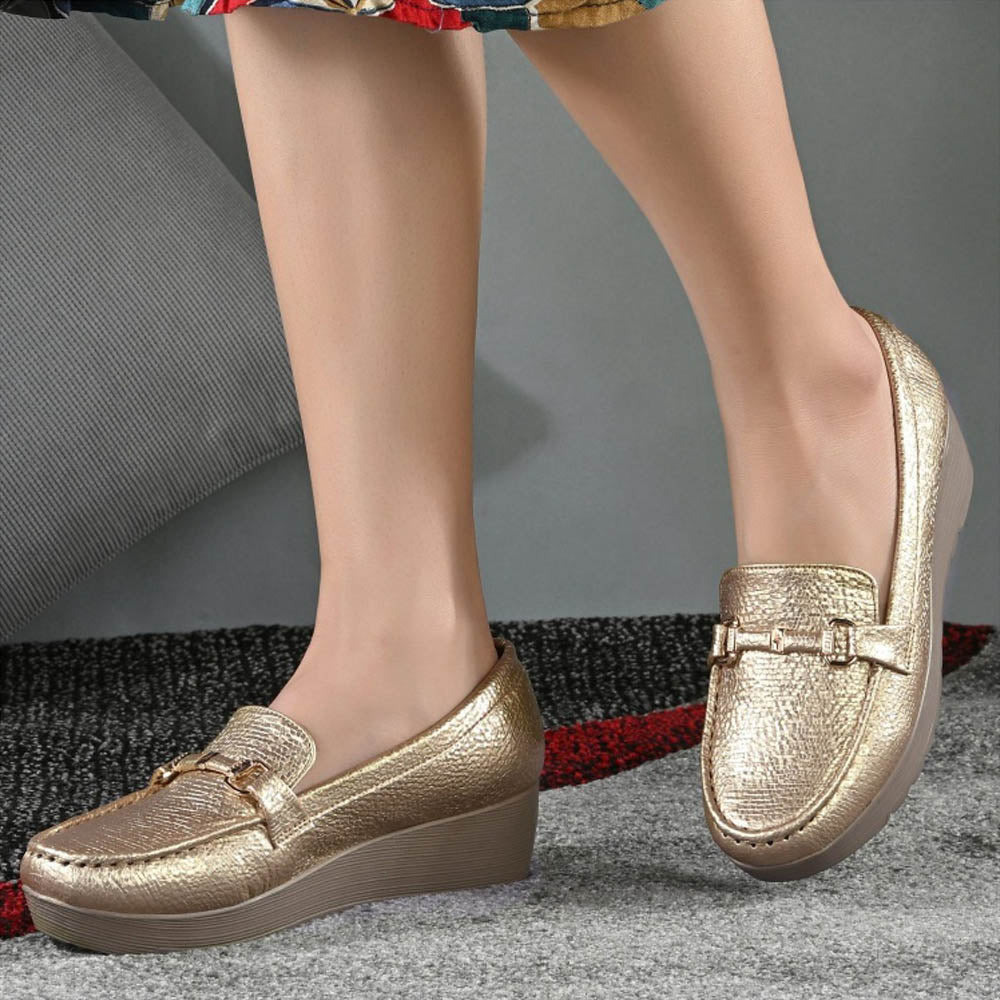 Valentino Women Golden Textured Stylish Loafers