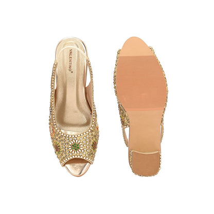 Valentino Women Golden Open-Toe Embellished Slingback Heels