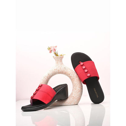 Valentino Women Maroon Wedge Slide Sandals