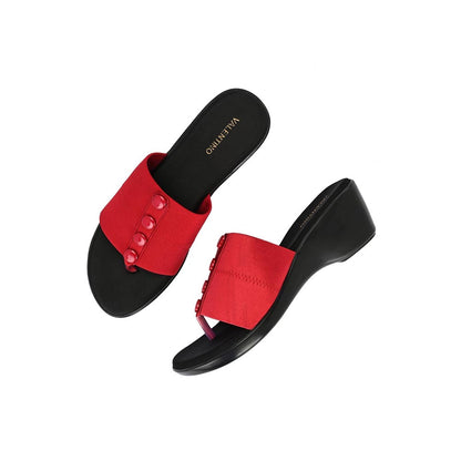 Valentino Women Maroon Wedge Slide Sandals